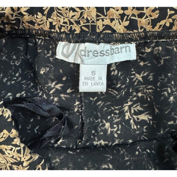 Vintage Dressbarn Small Black & Gold Floral Print Elastic Waist Midi Skirt - Picture 6 of 7